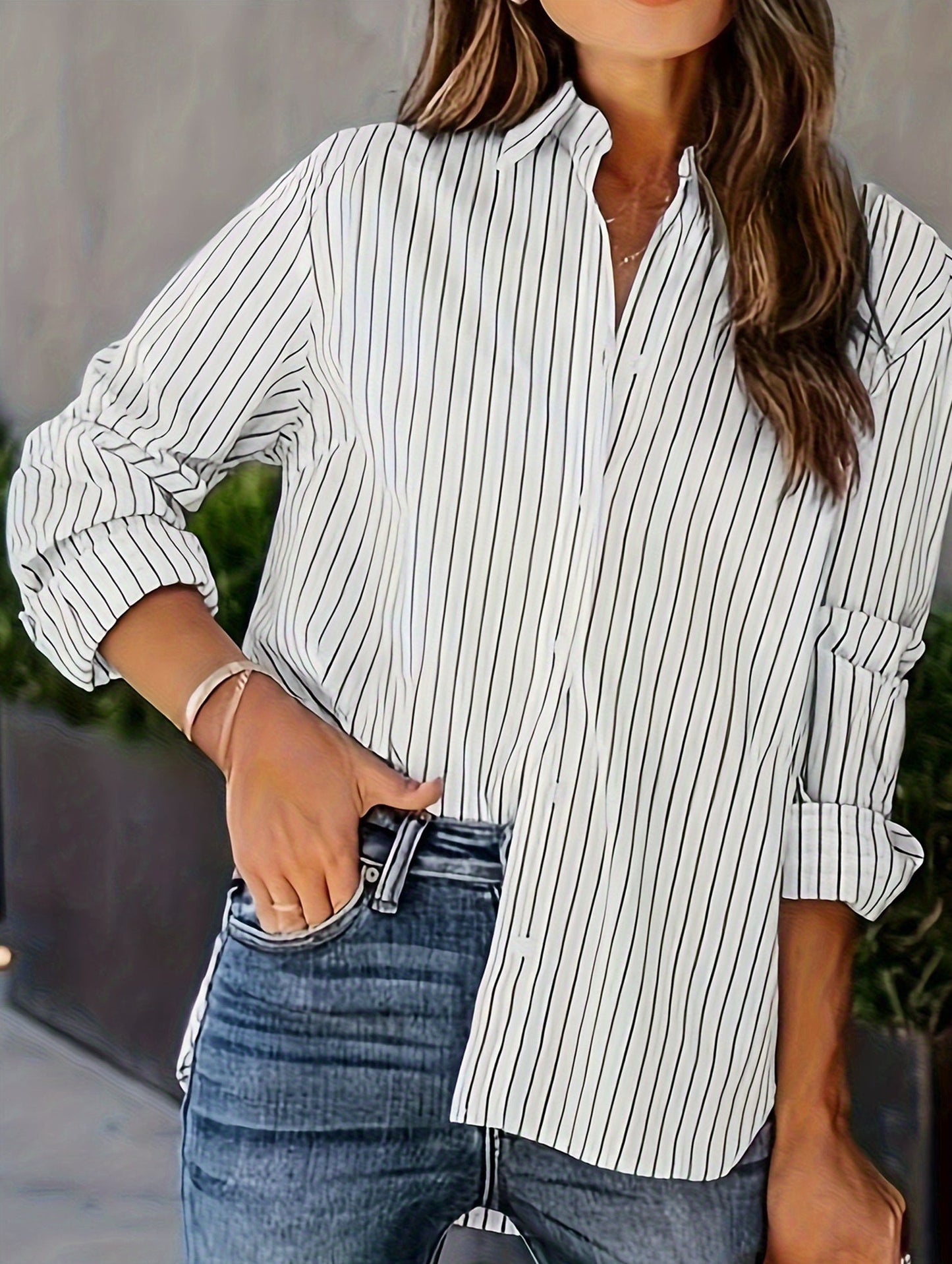 Casual Striped Long Sleeve Button-Down Shirt