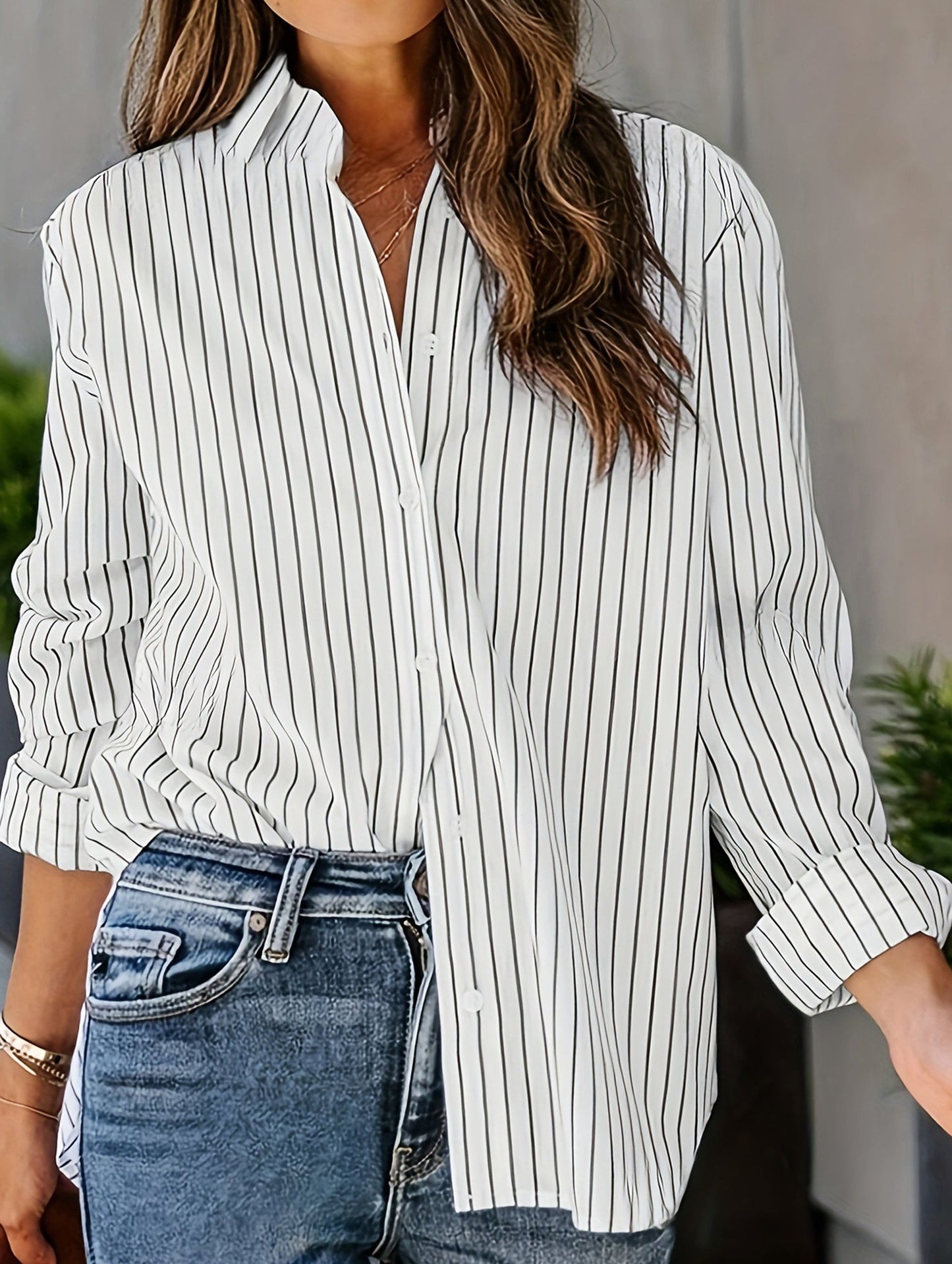 Casual Striped Long Sleeve Button-Down Shirt