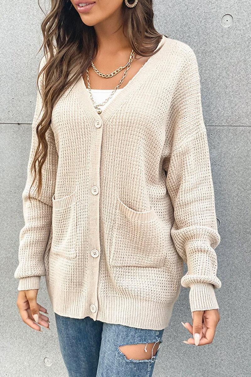 CHUNKY CABLE KNIT LOOSE LONG BUTTON DOWN CARDIGAN - Doublju