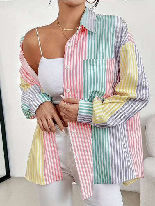 V-neck button-down striped cardigan