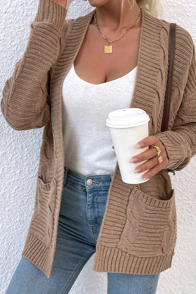 OPEN FRONT TWIST CABLE KNIT CASUAL CARDIGAN