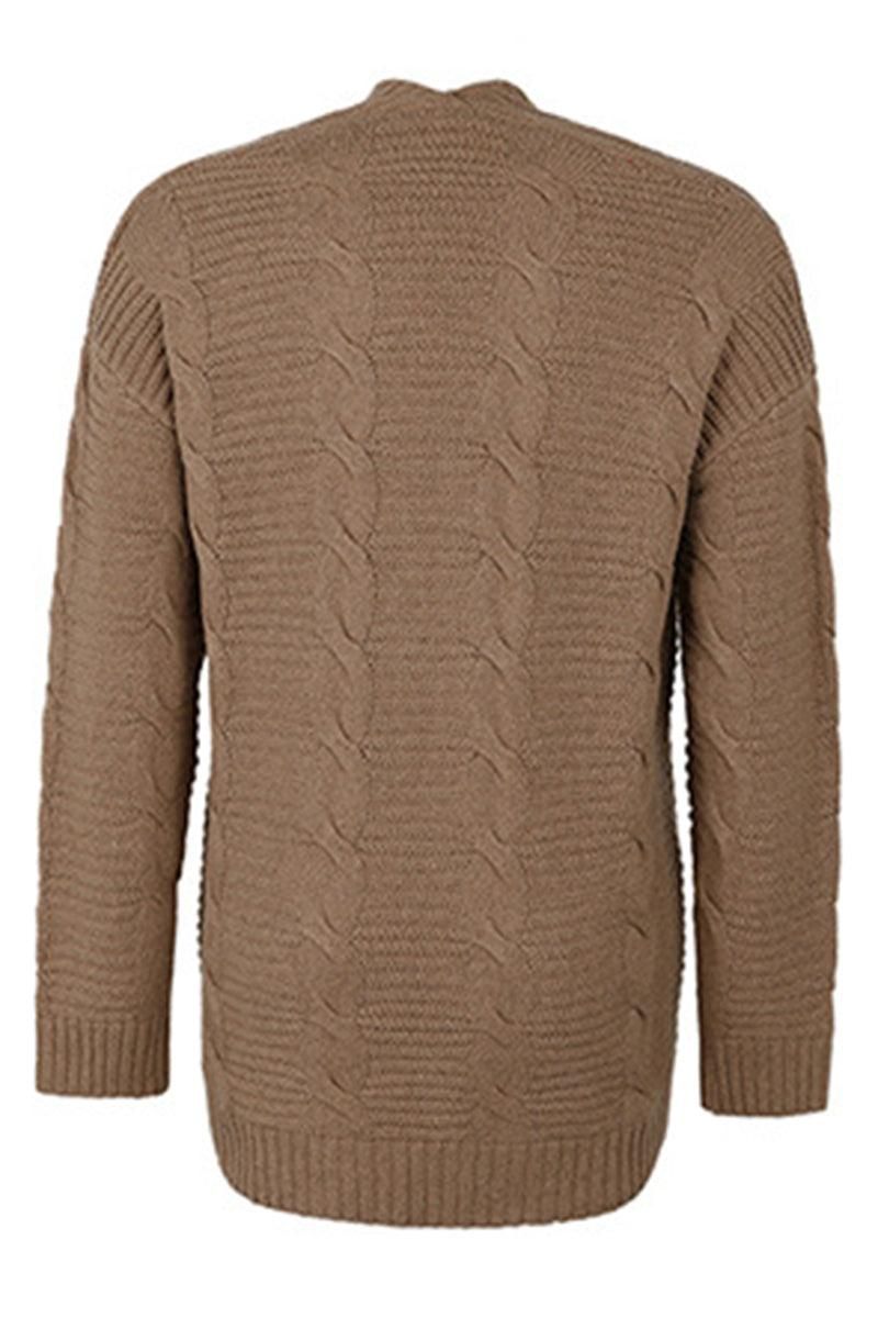 OPEN FRONT TWIST CABLE KNIT CASUAL CARDIGAN - Doublju