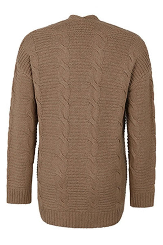 OPEN FRONT TWIST CABLE KNIT CASUAL CARDIGAN - Doublju