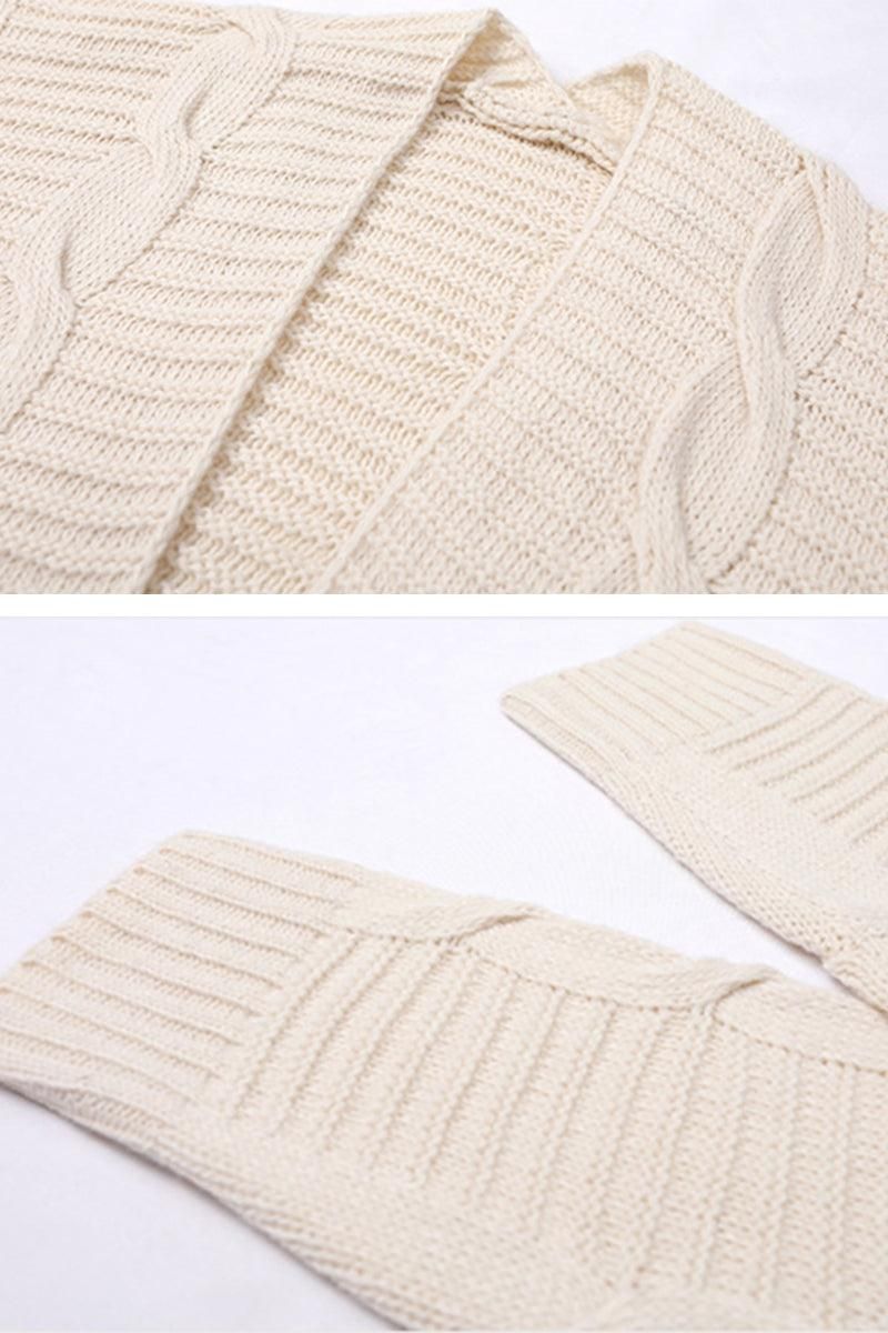 OPEN FRONT TWIST CABLE KNIT CASUAL CARDIGAN - Doublju