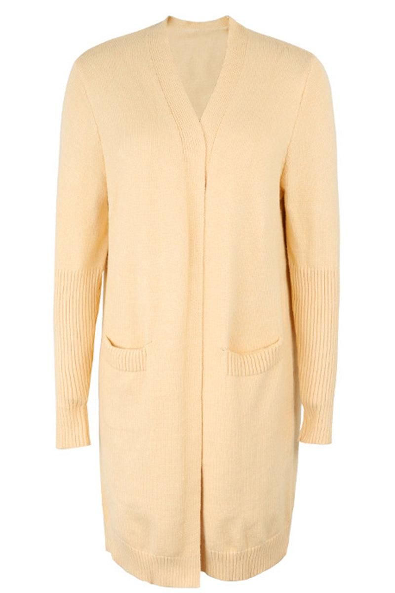 OPEN FRONT SIDE POCKETS BASIC CARDIGAN - Doublju