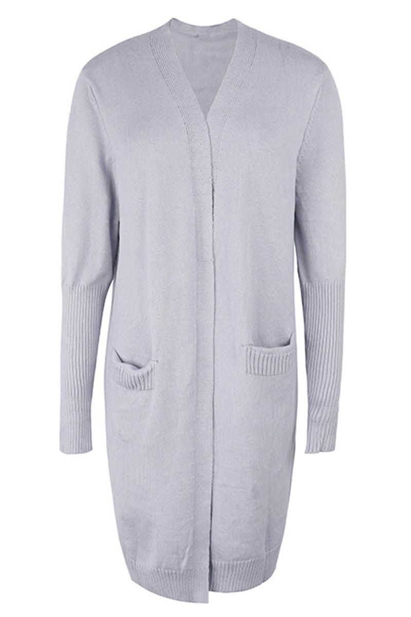 OPEN FRONT SIDE POCKETS BASIC CARDIGAN - Doublju