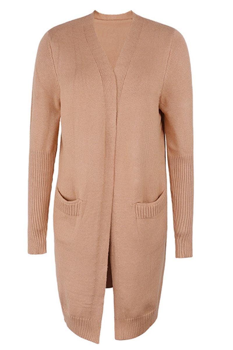OPEN FRONT SIDE POCKETS BASIC CARDIGAN - Doublju