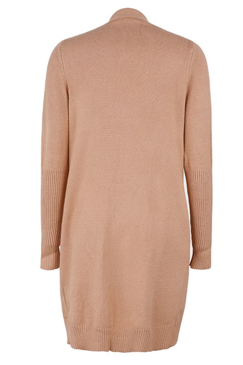 OPEN FRONT SIDE POCKETS BASIC CARDIGAN - Doublju