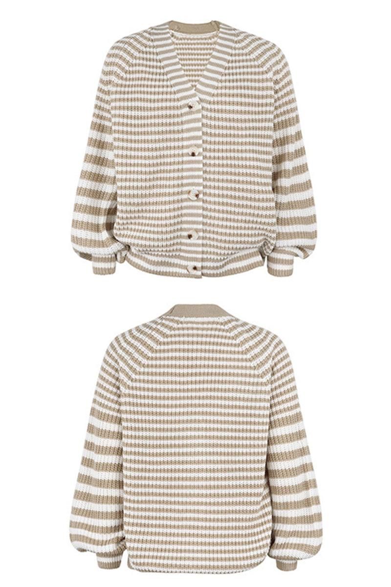 LOOSE FIT STRIPE PATTERN BUTTON DOWN CARDIGAN - Doublju