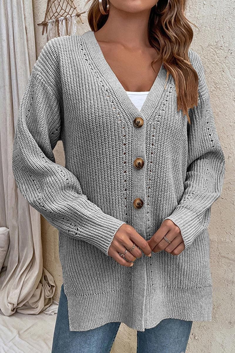 WOMENS KNIT BUTTON DOWN CARDIGAN - Doublju