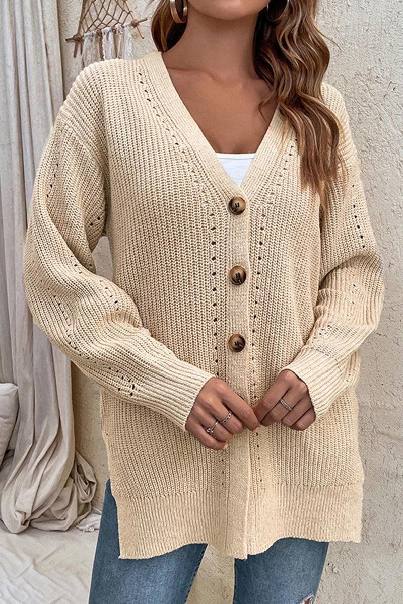 WOMENS KNIT BUTTON DOWN CARDIGAN - Doublju