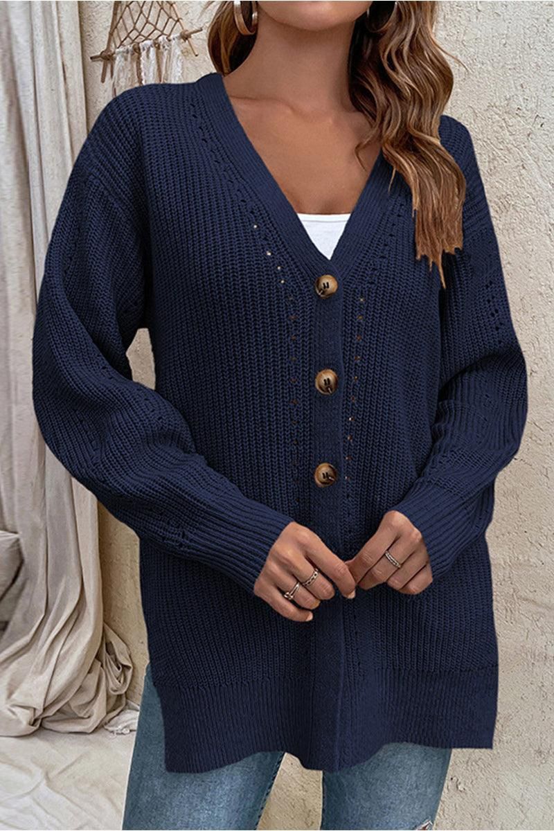 WOMENS KNIT BUTTON DOWN CARDIGAN - Doublju