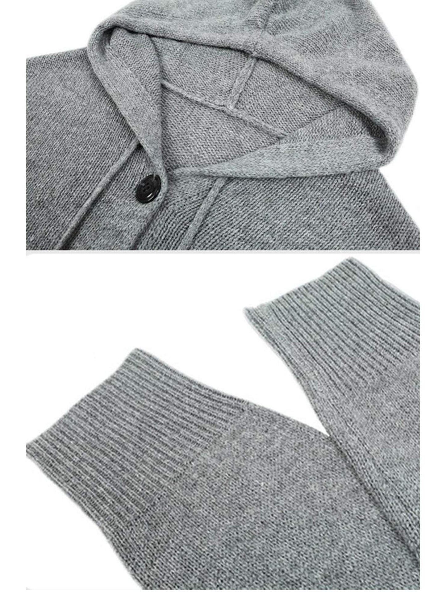 WOMENS KNITTED HODDY STYLE BUTTON DOWN CARDIGAN - Doublju