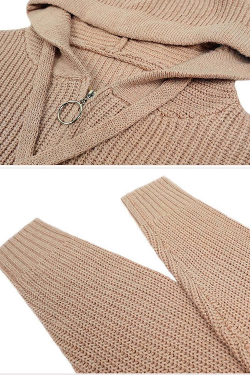 WOMENS KNITTED ZIP UP HOODIE CARDIGAN - Doublju