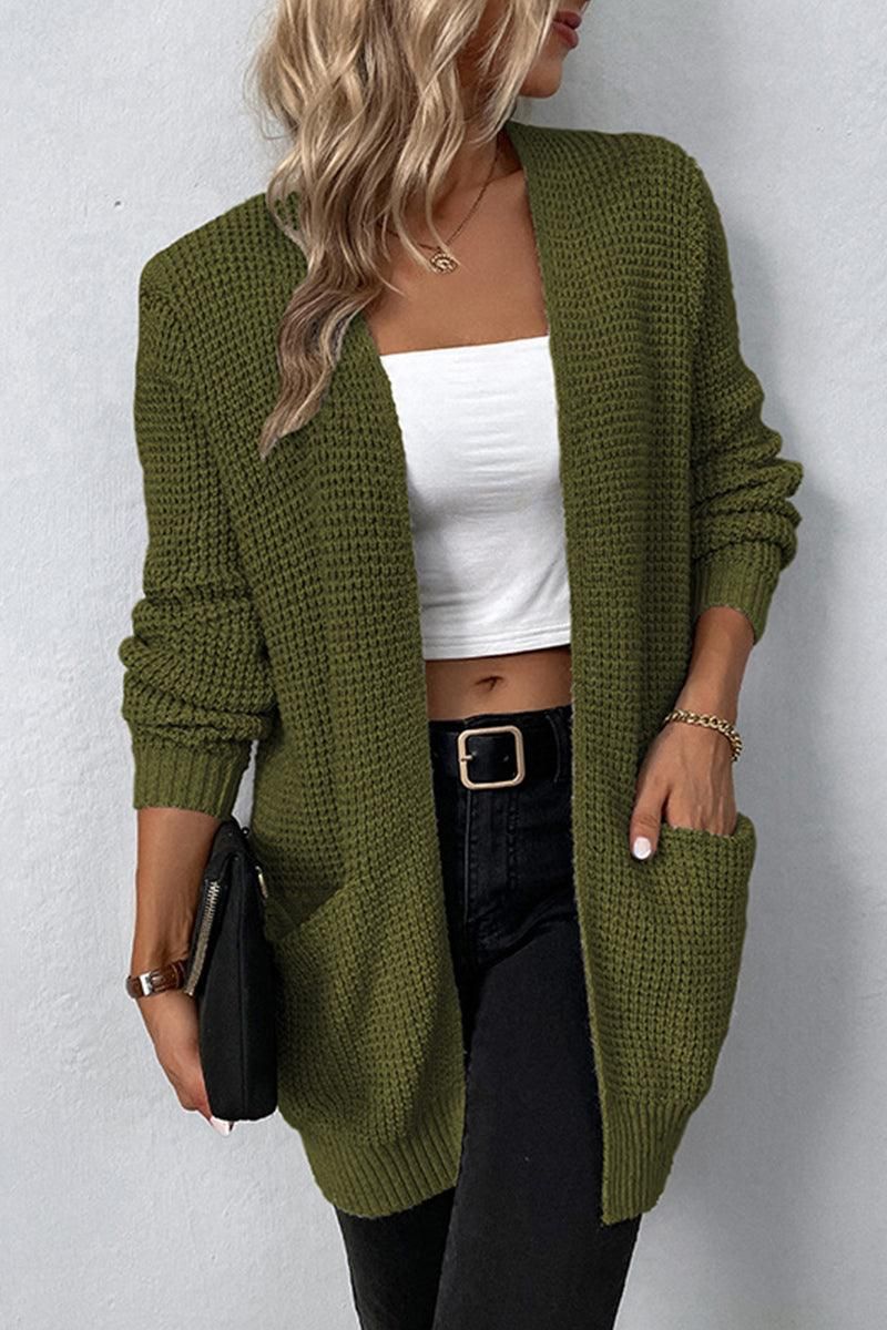WOMENS KNITTED OPEN FRONT CARDIGAN - Doublju