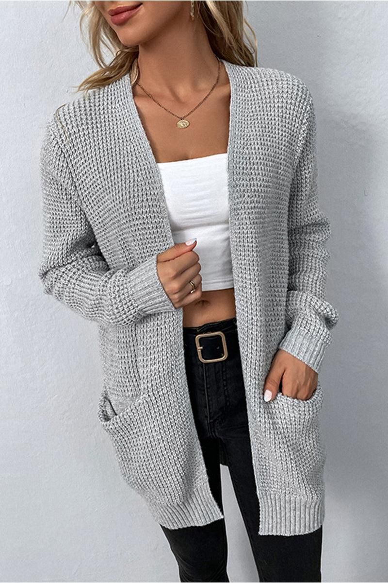 WOMENS KNITTED OPEN FRONT CARDIGAN - Doublju