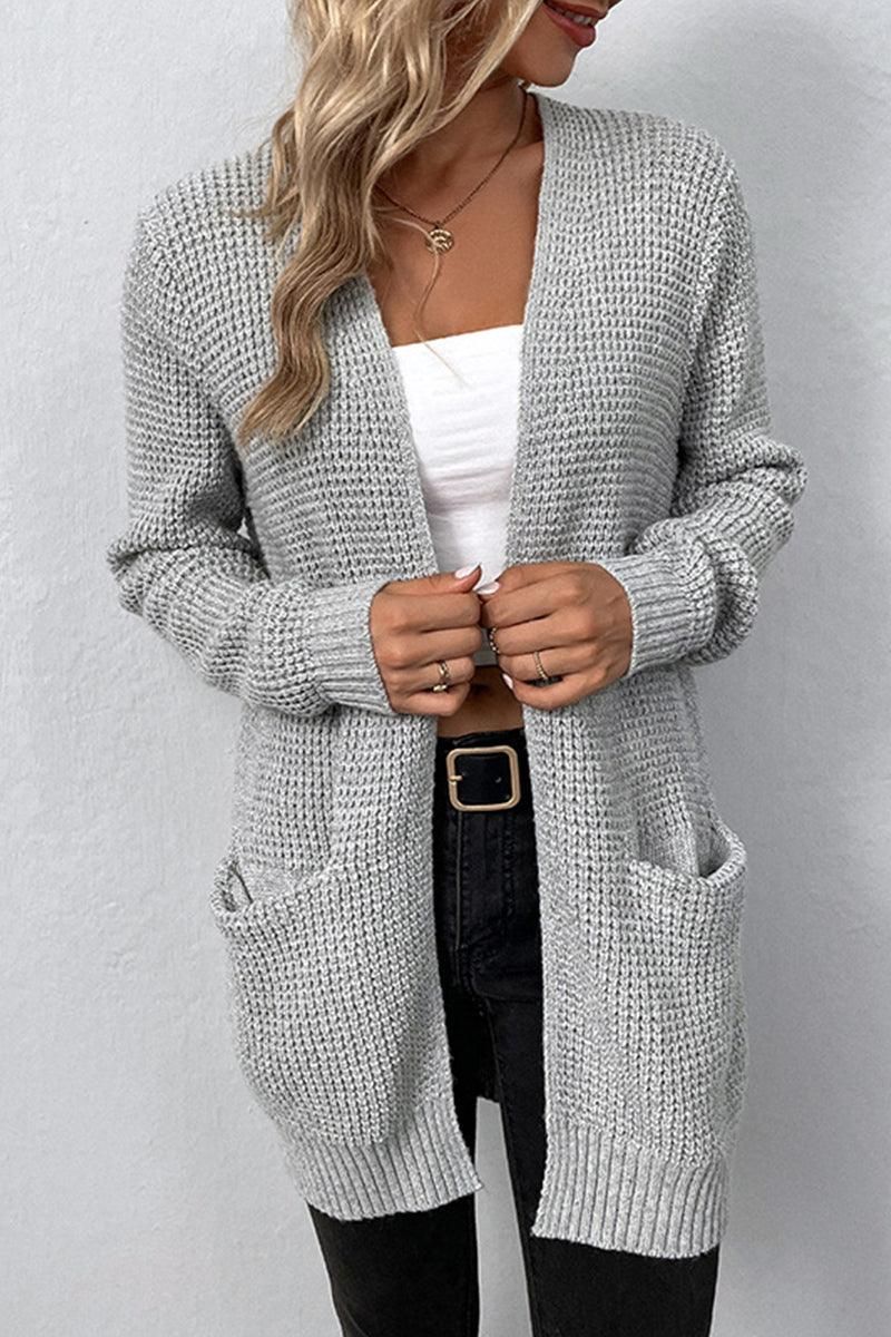 WOMENS KNITTED OPEN FRONT CARDIGAN - Doublju