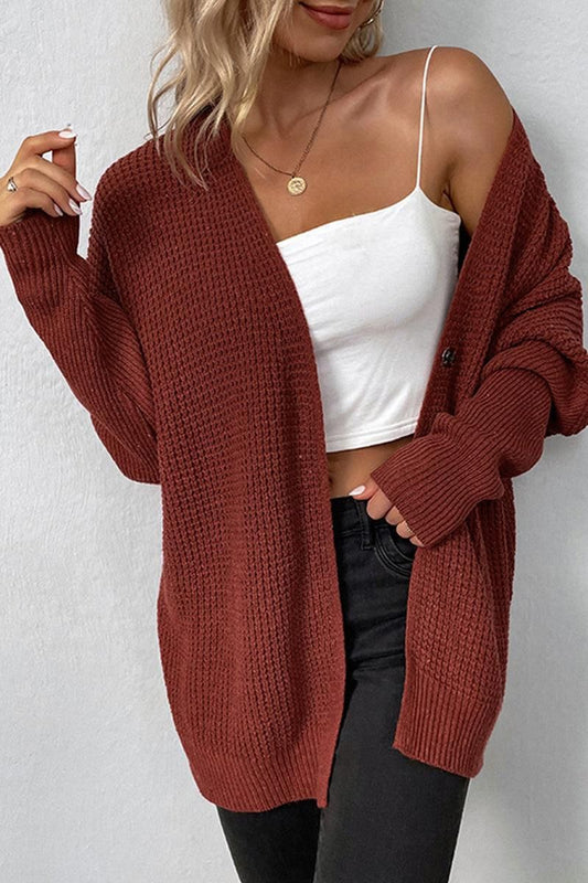 KNITTED ONE BUTTON CARDIGAN - Doublju