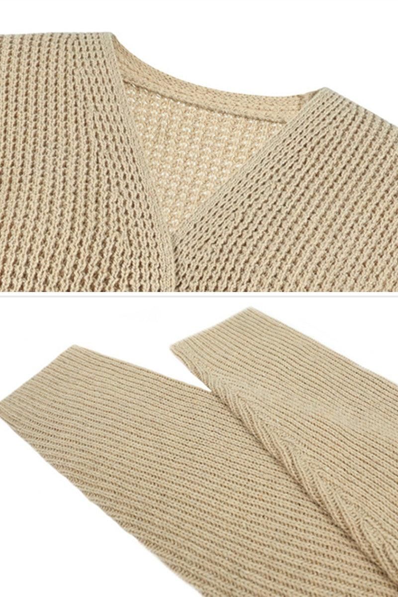 KNITTED ONE BUTTON CARDIGAN - Doublju