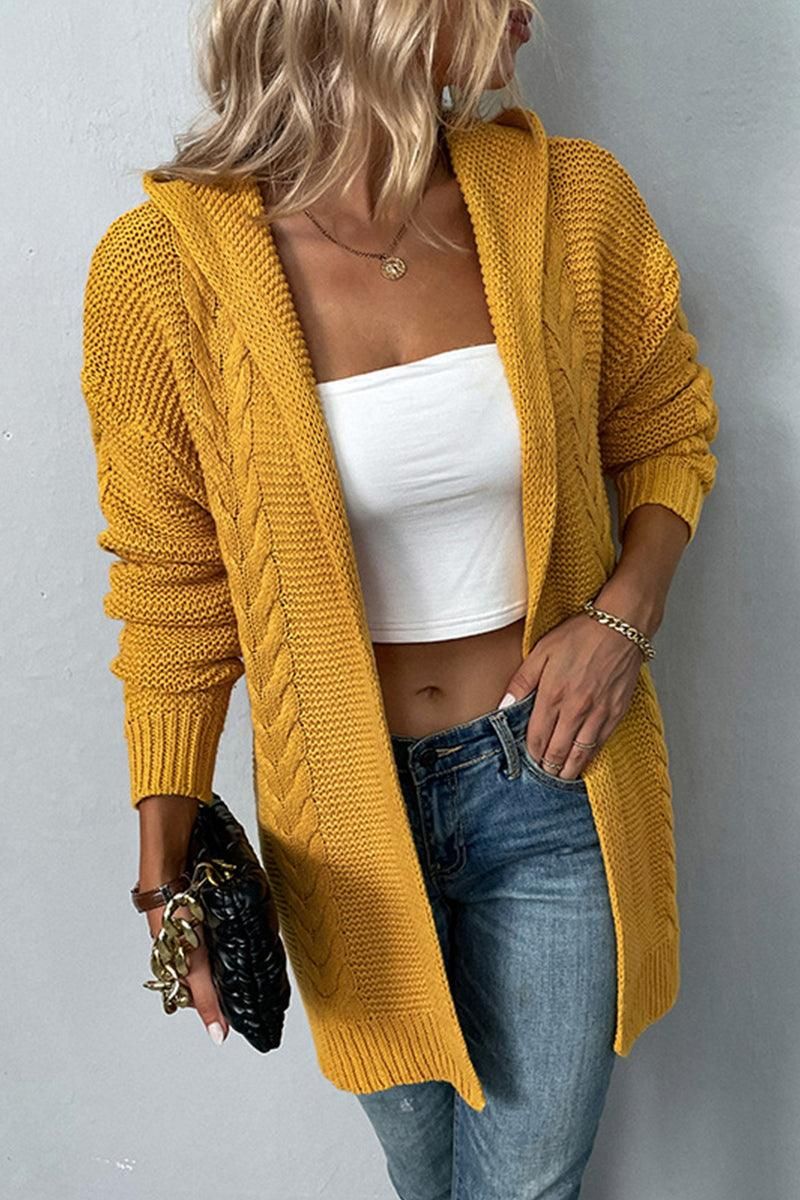 WOMENS KNITTED OPEN FRONT HOODY CARDIGAN - Doublju