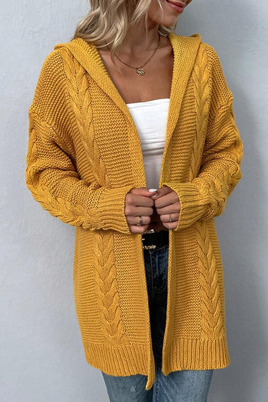 WOMENS KNITTED OPEN FRONT HOODY CARDIGAN - Doublju