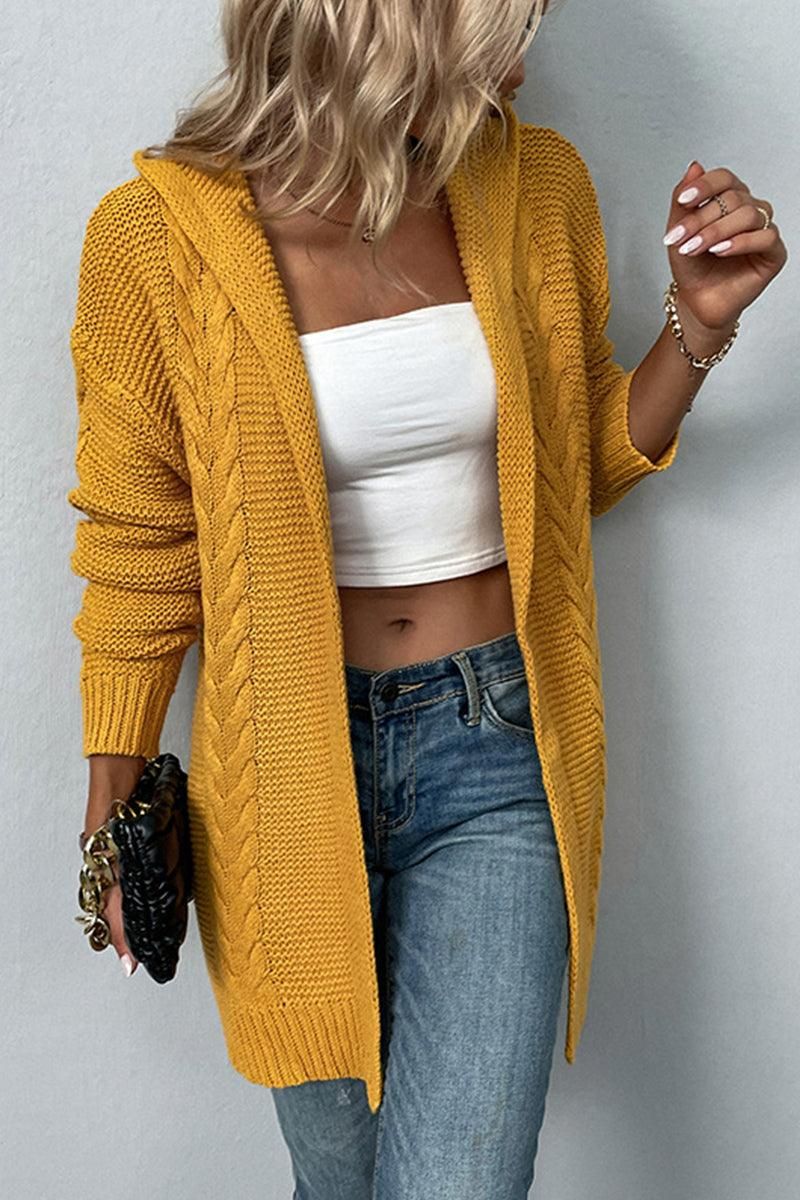 WOMENS KNITTED OPEN FRONT HOODY CARDIGAN - Doublju