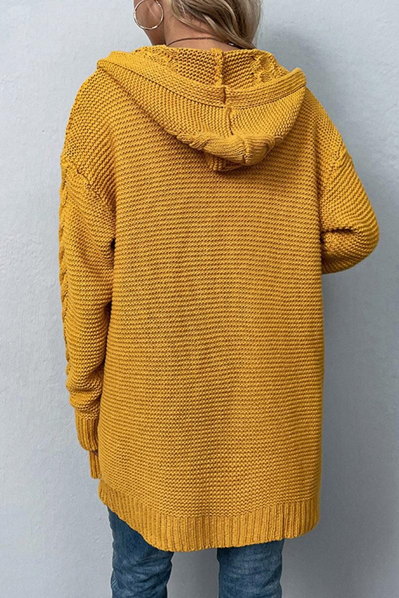 WOMENS KNITTED OPEN FRONT HOODY CARDIGAN - Doublju