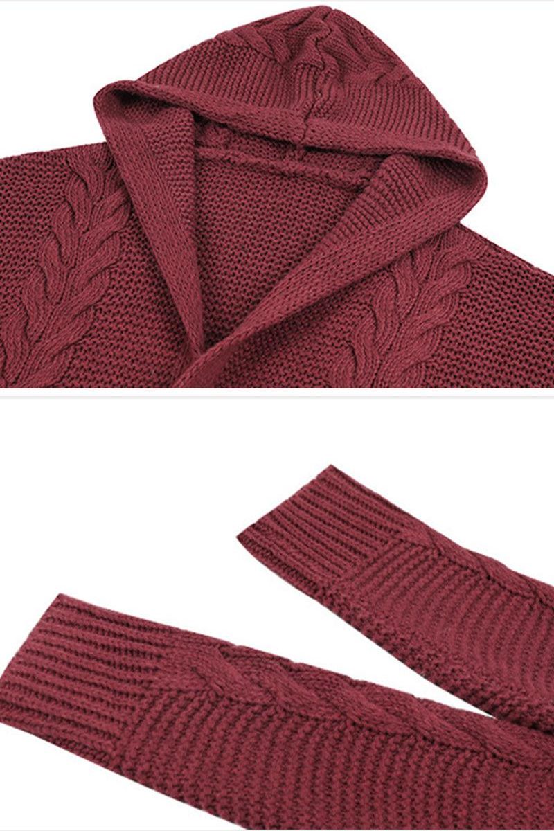 WOMENS KNITTED OPEN FRONT HOODY CARDIGAN - Doublju
