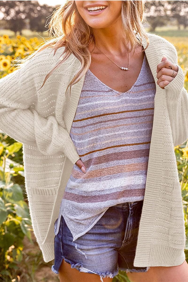WOMENS KNITTED OPEN FRONT CARDIGAN - Doublju