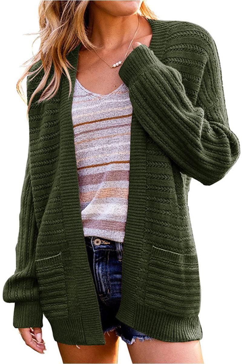 WOMENS KNITTED OPEN FRONT CARDIGAN - Doublju