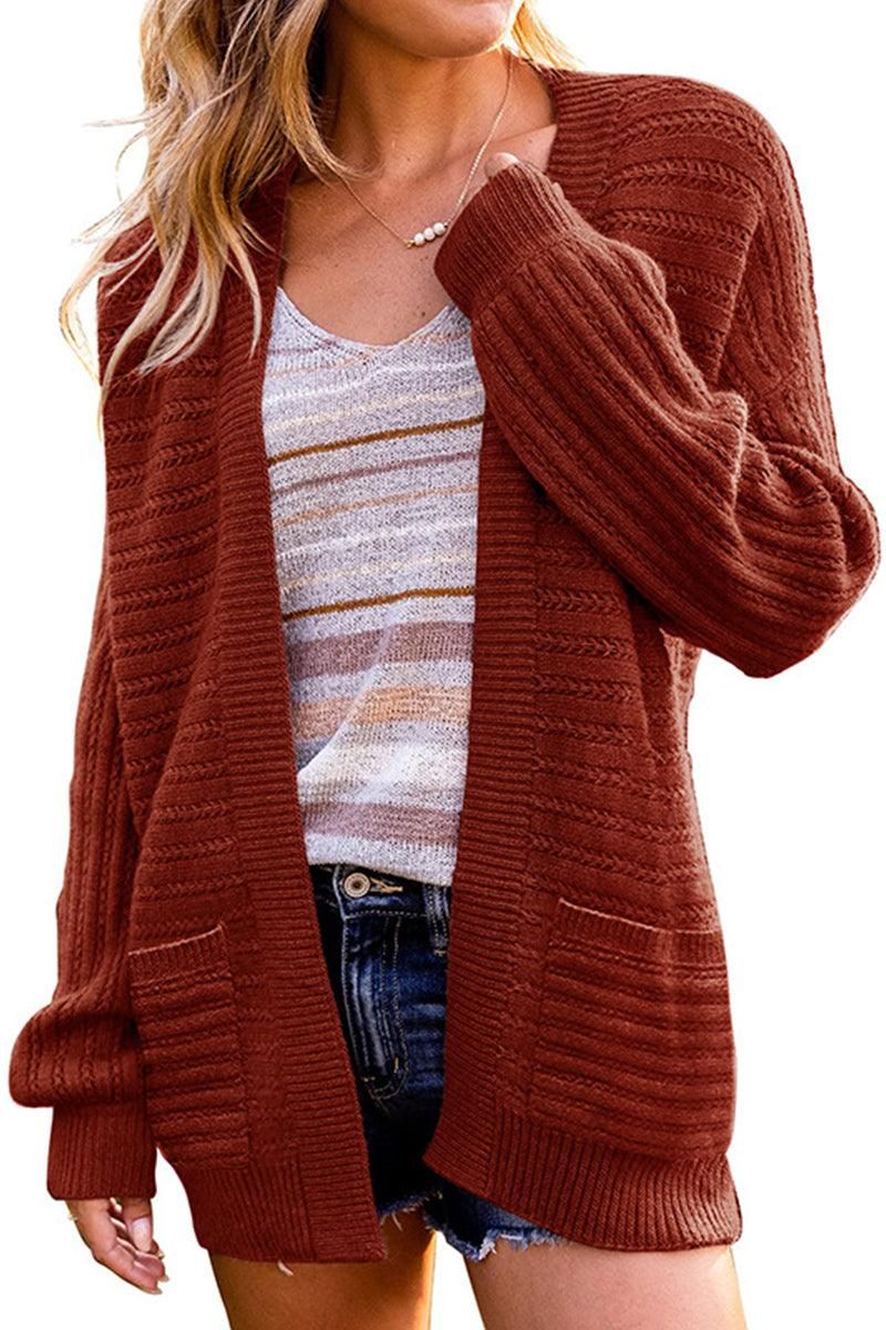 WOMENS KNITTED OPEN FRONT CARDIGAN - Doublju