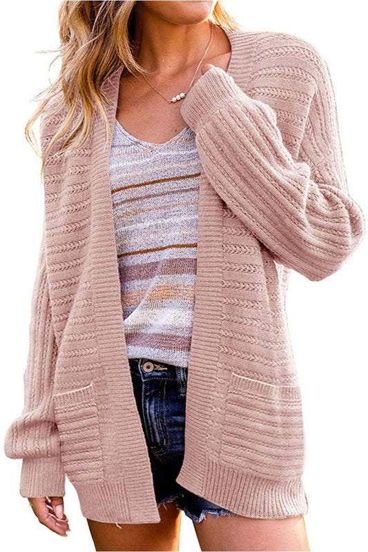 WOMENS KNITTED OPEN FRONT CARDIGAN - Doublju