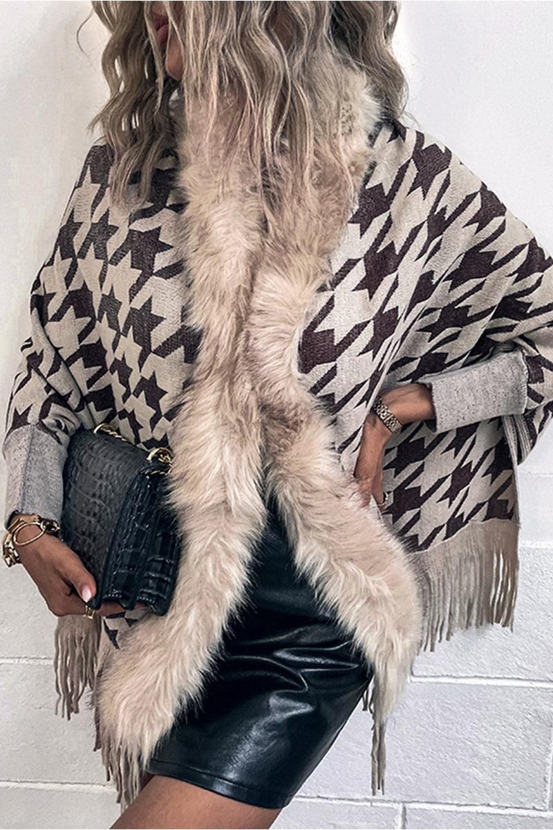 WOMENS OPEN FRONT FUR SHAWL JACKET - Doublju