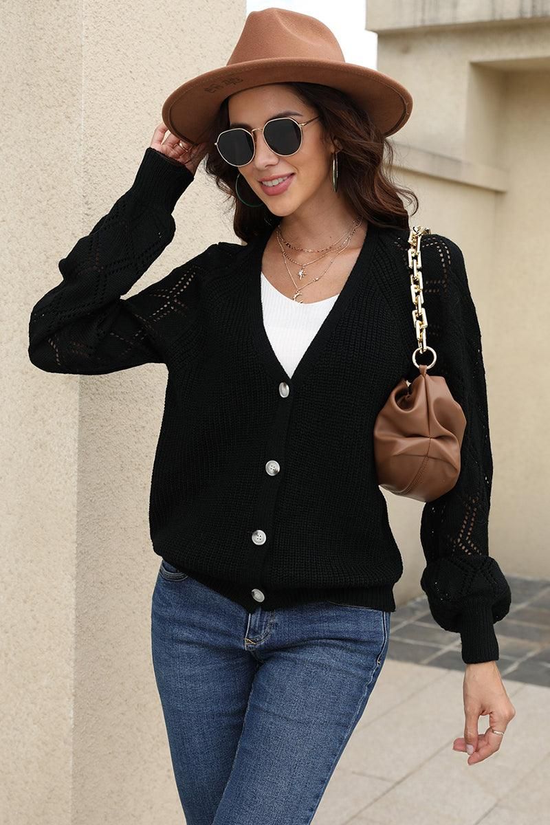WOMENS BUTTON DOWN KNITTED CARDIGAN - Doublju
