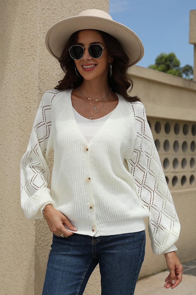 WOMENS BUTTON DOWN KNITTED CARDIGAN - Doublju