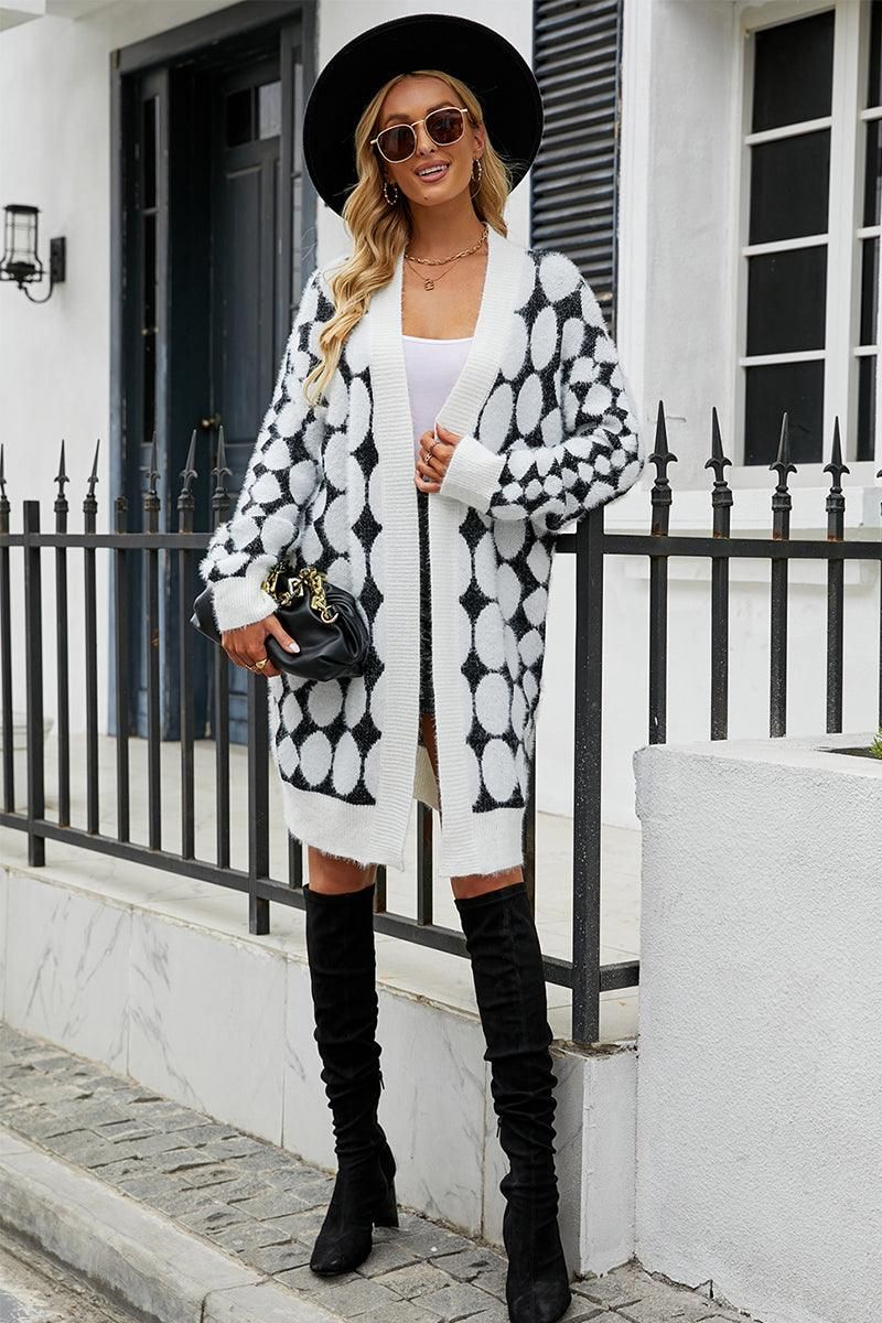 WOMENS PATTERNED OPEN FRONT CARDIGAN - Doublju