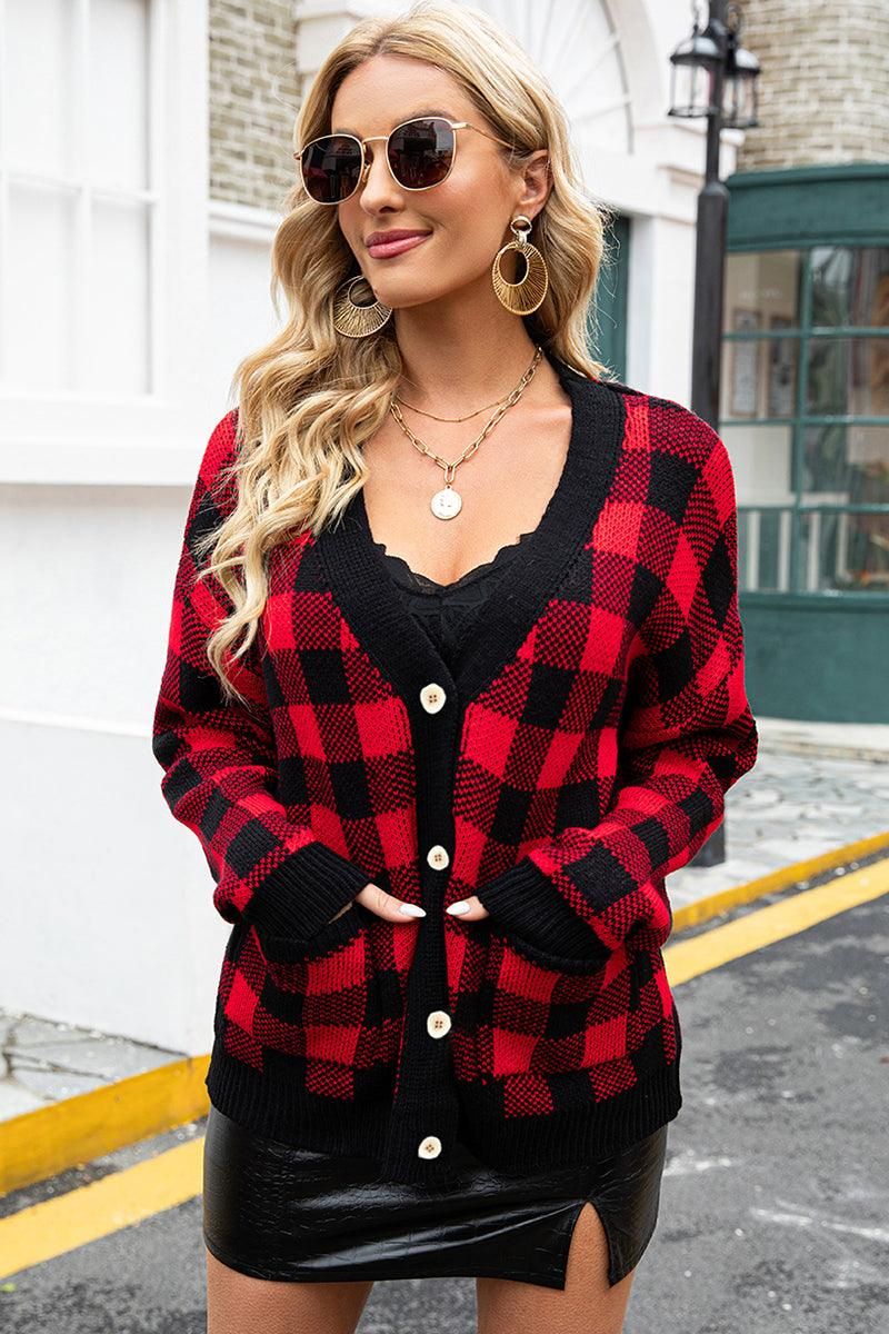 WOMENS PLAID BUTTON DOWN CARDIGAN - Doublju