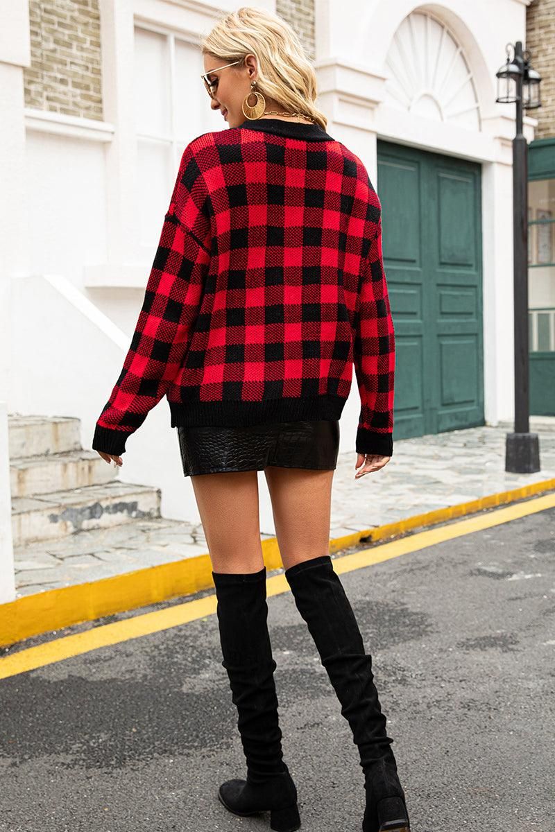 WOMENS PLAID BUTTON DOWN CARDIGAN - Doublju