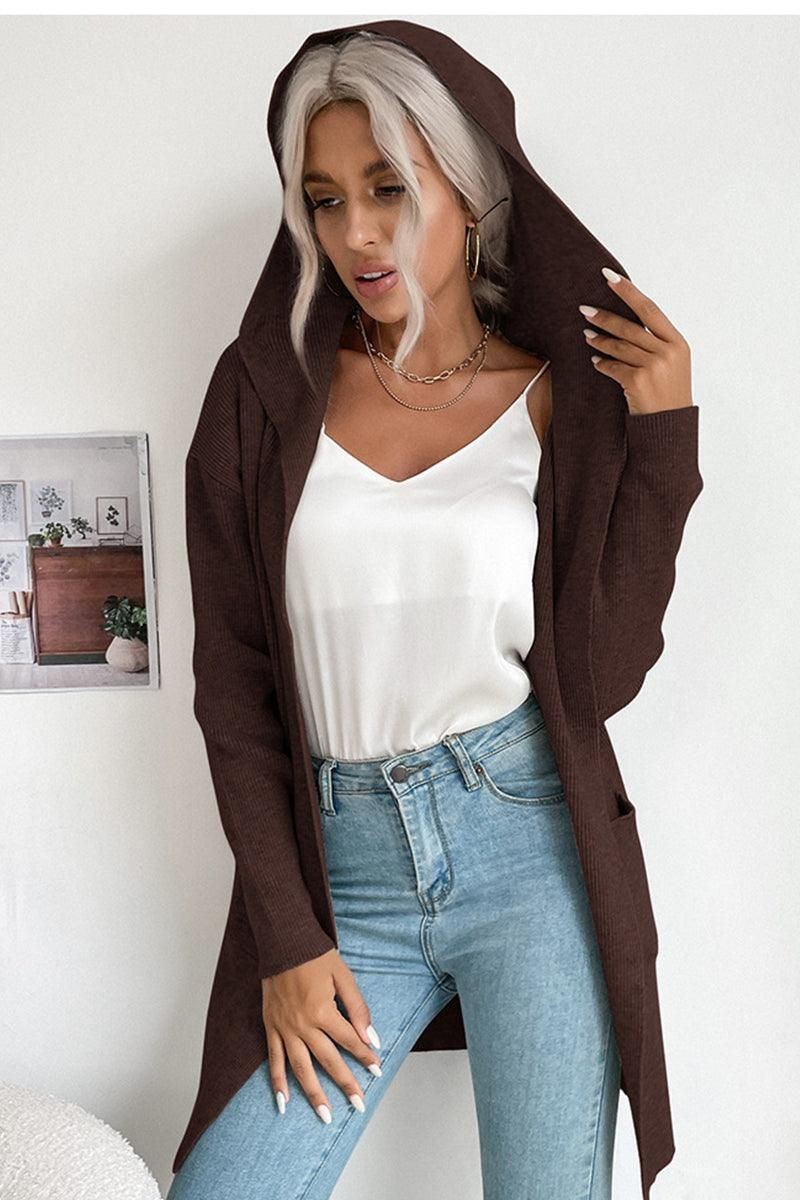DAILY SOLID HOODIE CARDIGAN WITH POCKETS - Doublju