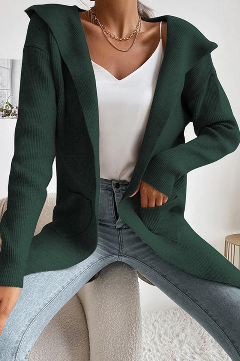 DAILY SOLID HOODIE CARDIGAN WITH POCKETS - Doublju