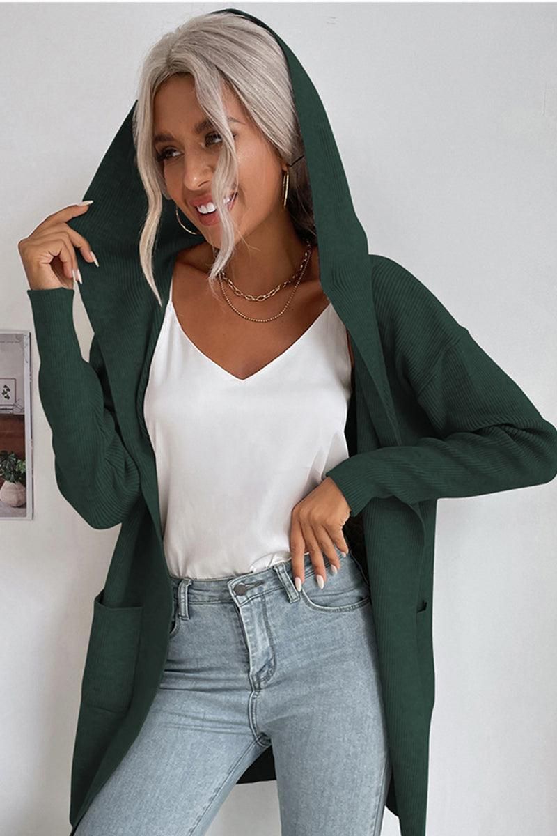 DAILY SOLID HOODIE CARDIGAN WITH POCKETS - Doublju