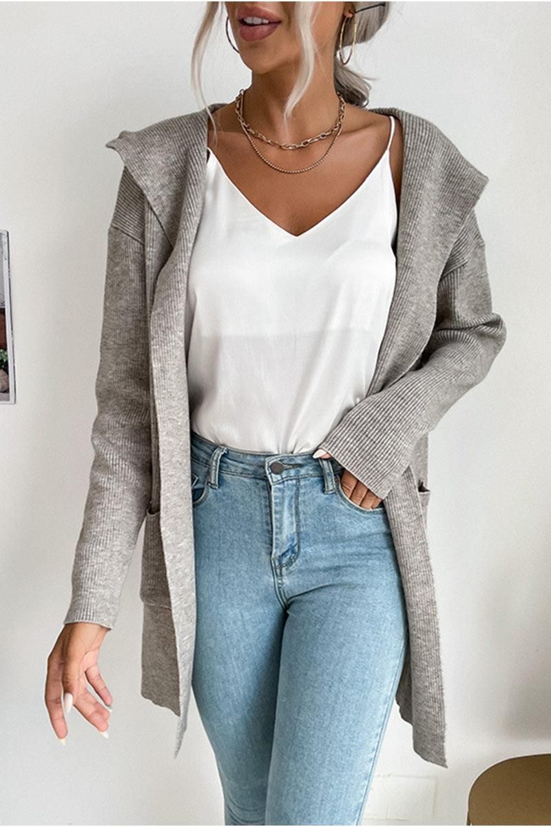 DAILY SOLID HOODIE CARDIGAN WITH POCKETS - Doublju