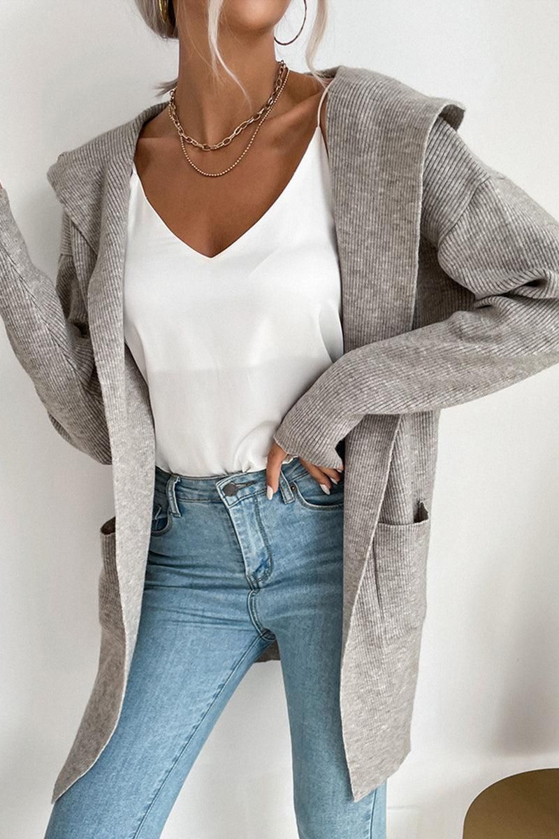 DAILY SOLID HOODIE CARDIGAN WITH POCKETS - Doublju