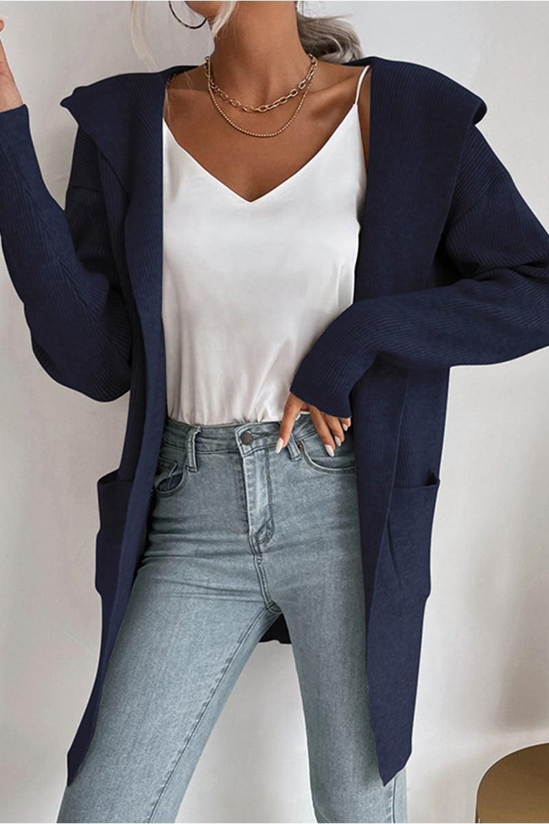 DAILY SOLID HOODIE CARDIGAN WITH POCKETS - Doublju