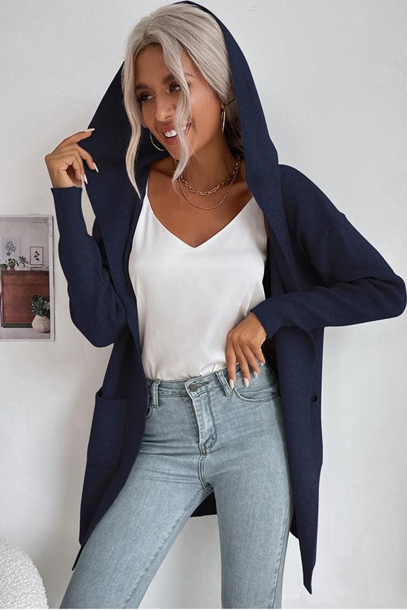 DAILY SOLID HOODIE CARDIGAN WITH POCKETS - Doublju