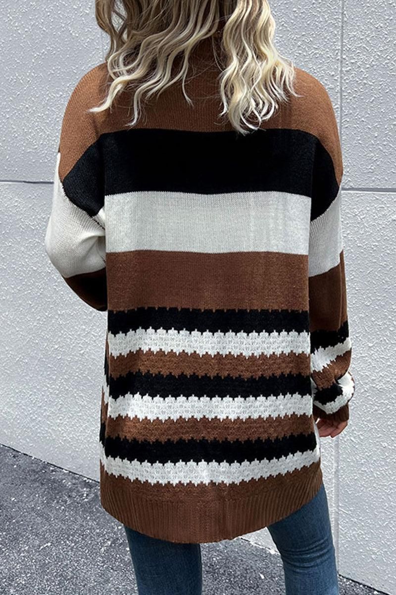 COLOR BLOCK OPEN FRONT CASUAL CARDIGAN - Doublju