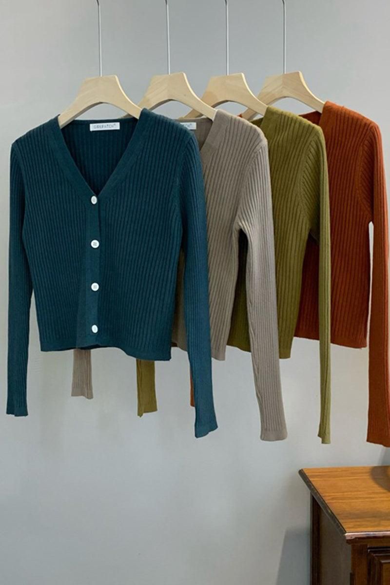 BUTTON DOWN CORDUROY LONG SLEEVE CARDIGAN - Doublju