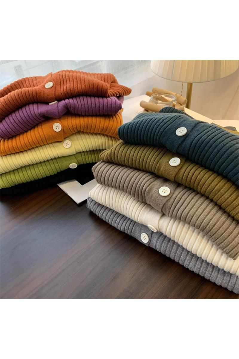 BUTTON DOWN CORDUROY LONG SLEEVE CARDIGAN - Doublju