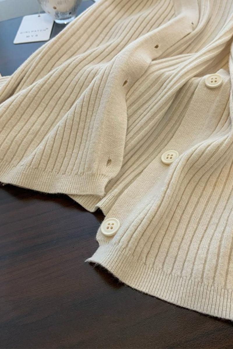 BUTTON DOWN CORDUROY LONG SLEEVE CARDIGAN - Doublju