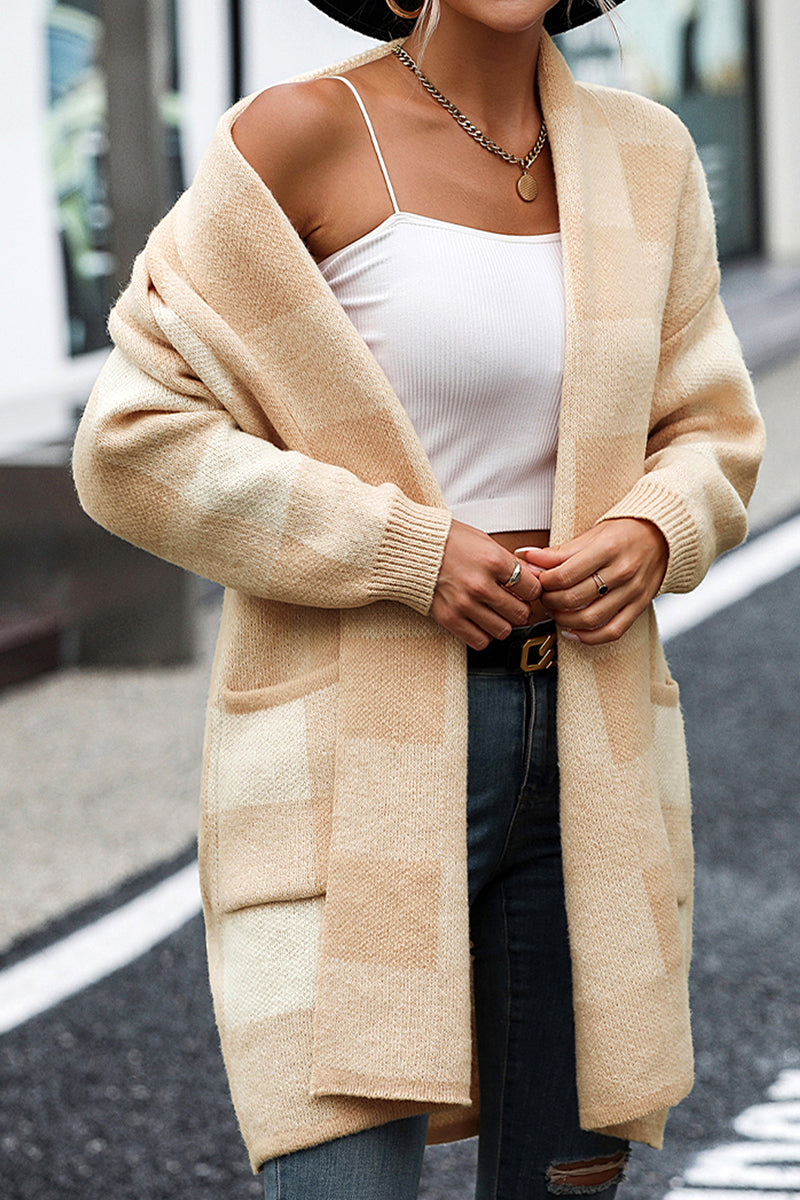 PLAID PATTERN OVERSIZED CARDIGAN WITH POCKETS